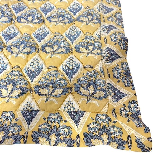 CHAMBERS Euro Sham Luxury Pillow Cover Quilted Cotton Yellow Blue French Country - Picture 2 of 10